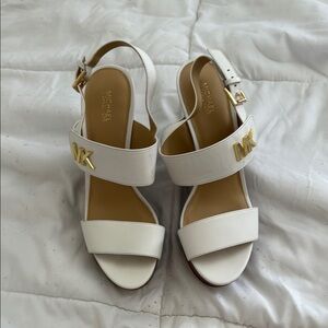 Michael Kors Gold and White Sandals with Chunky Heel